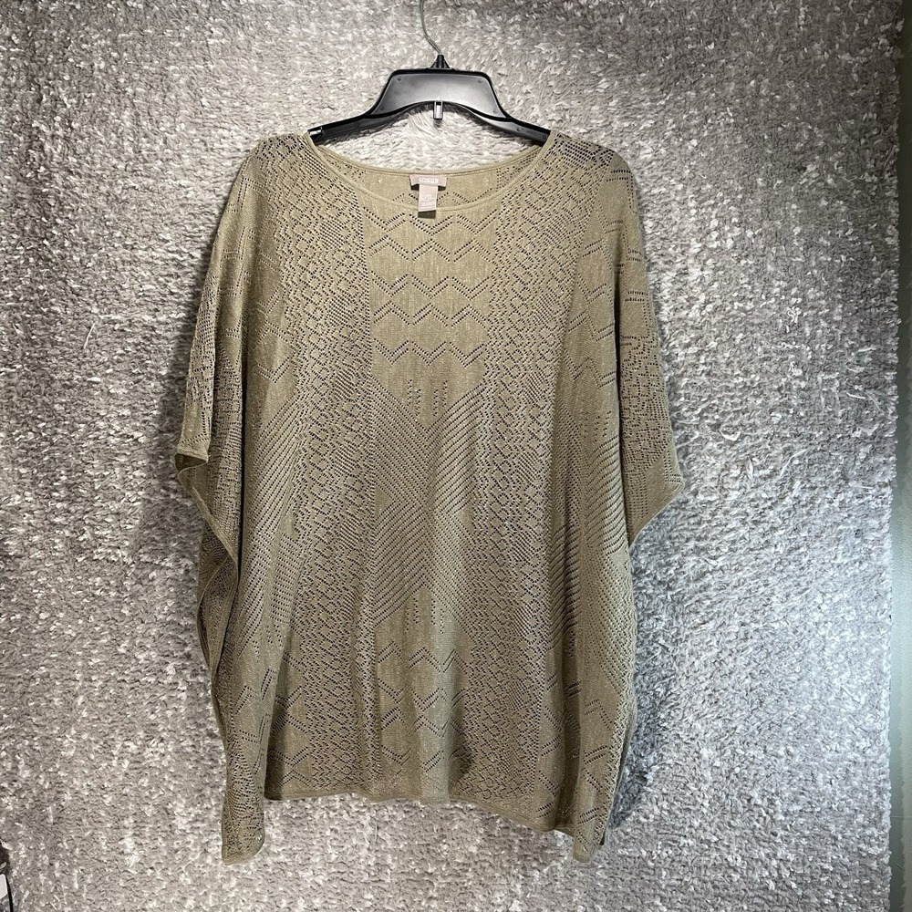 Chicos L, XL Lace Crochet Poncho Sweater Boatneck Brown Beach Festival Boho